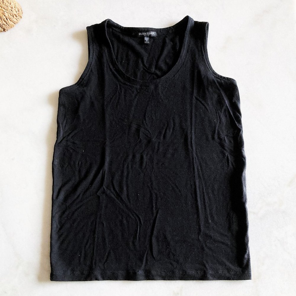 Eileen Fisher black tank top / Petite Black U-neck shell tank (PP) XS / S